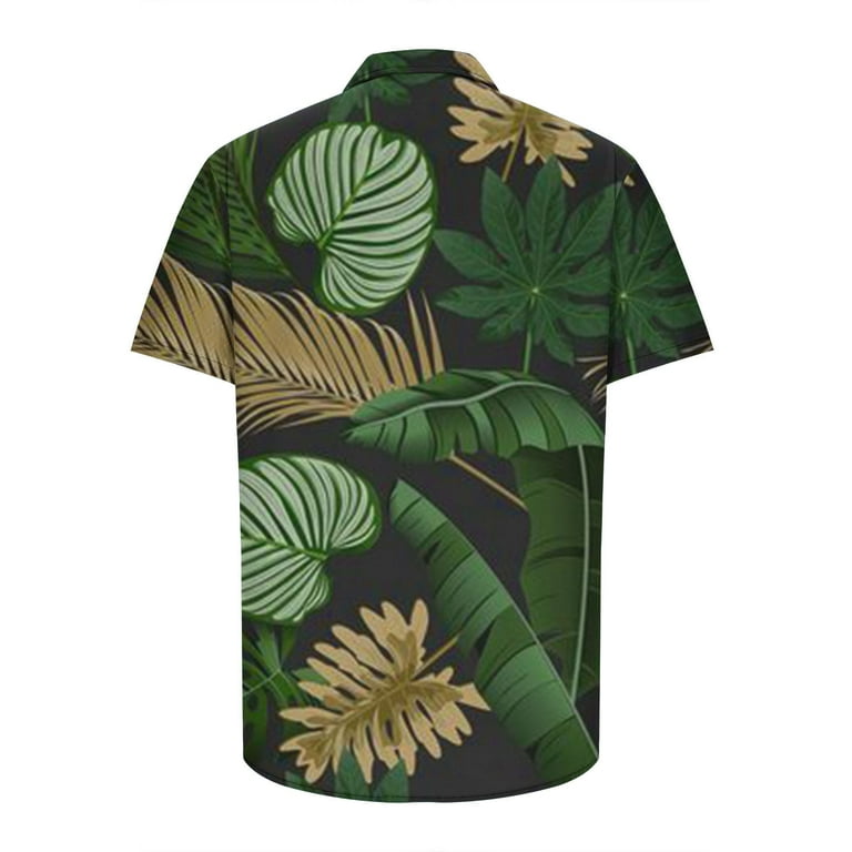 Vsssj Tropical Plants Printed Shirts for Men Relaxed Fit Short Sleeve Casual Button Down Collared Tshirts Leisure Lightweight Hawaiian T-shirts Green