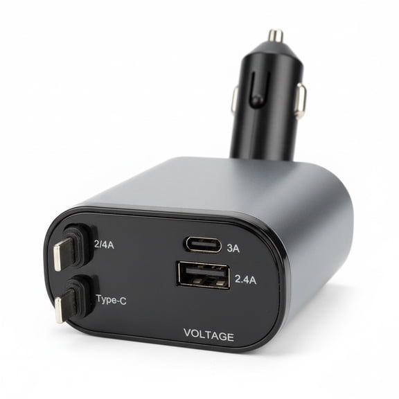 axGear USB Car Charger USB Type C Fast Charging Port w/ Retractable Cable