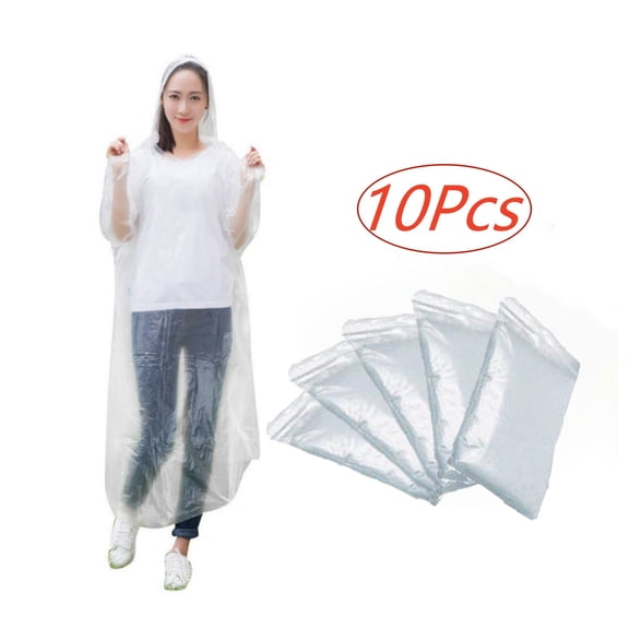 10-Pack Waterproof Rain Ponchos for Adults with Hood for Camping, Hiking | Clear - 100% Waterproof Disposable Raincoat for Men & Women