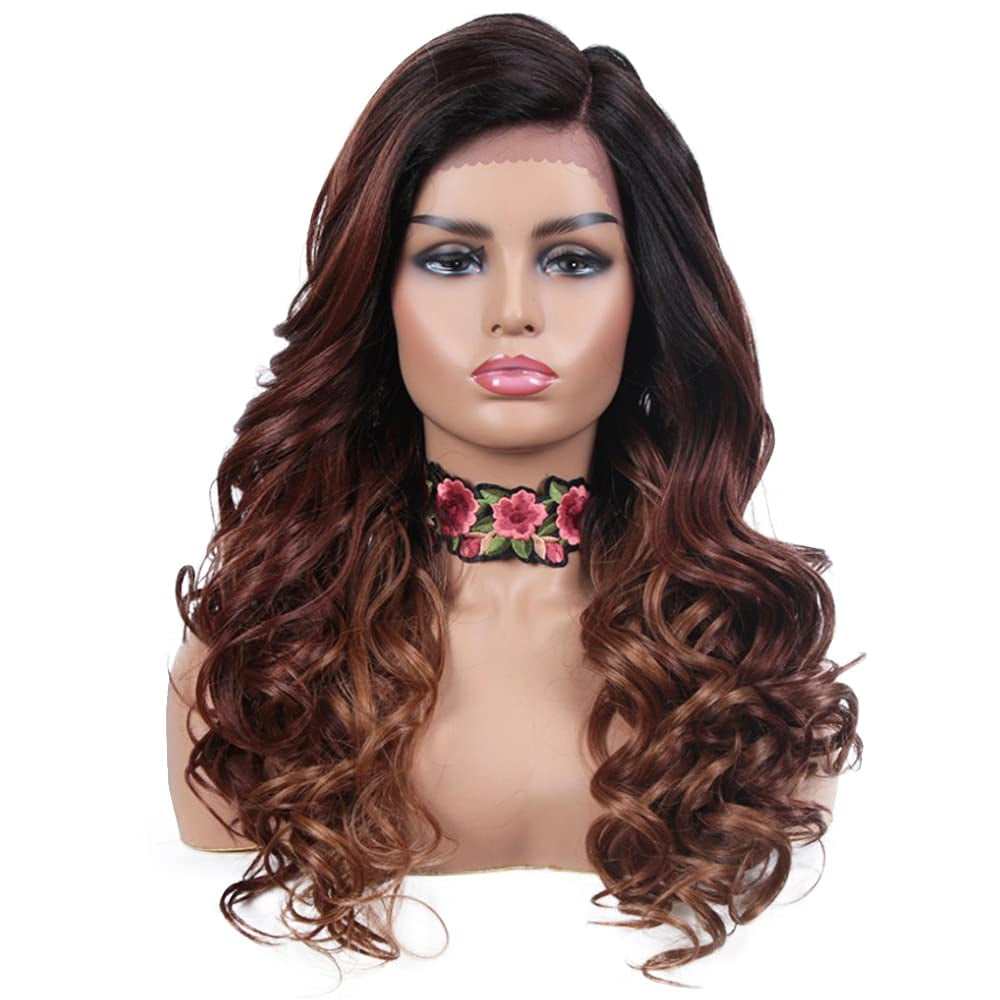Long curly side parting synthetic lace front wig online