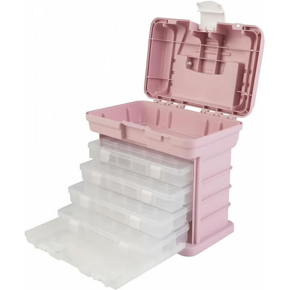 7 in. W - Pink Plastic 4 Drawer Tool Box for Hardware or Craft Supplies - Portable Tool Box