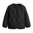 thumbnail image 2 of BXJX Girls Quilted Jackets, Long Sleeve Lightweight Warm Button Down Outerwear with Pockets Black Size 7-8 T, 2 of 6