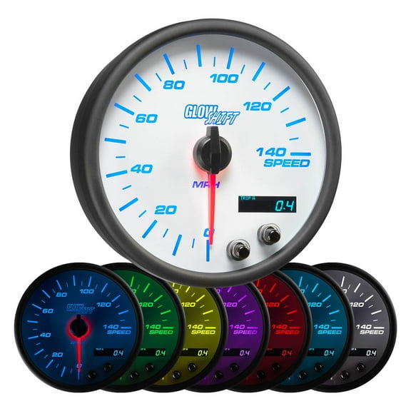 GlowShift | White 7 Color Series 3-3/4in (95mm) In-Dash Speedometer Gauge for Cars and Trucks