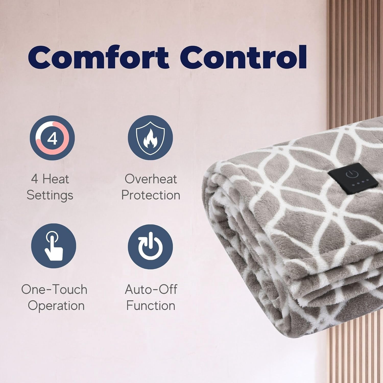 Dreamaker One-Touch Fleece Electric Heated Throw Blanket, 50x60 inches - Cozy, Machine Washable, with 4 Adjustable Heat Settings & Built-in Remote - Ultimate Comfort for Cold Nights