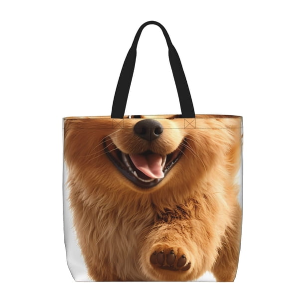 Easygdp Happy Fluffy Running Dog Bolsa Tote para Mujer, Bolso de Hombro para Trabajo, Playa, Viajes, Compras y Supermercado