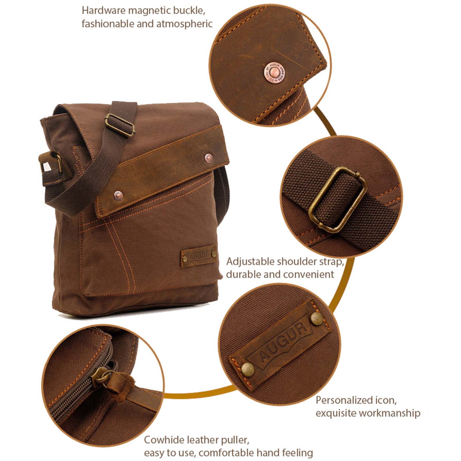 Egoelife Canvas Shoulder Bags for Men Small Crossbody Bags for Women Messenger Bag Slim Sling Bag Satchel Bag Side Bag for Travel