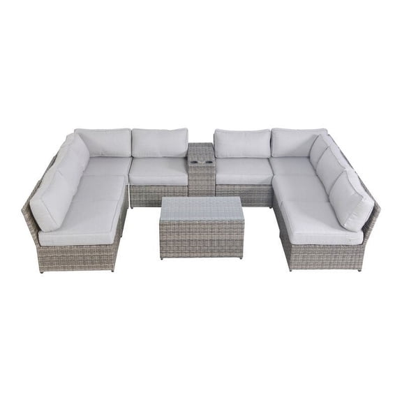 Living Source International 10-Piece Wicker Sectional Set with Cushion - Gray