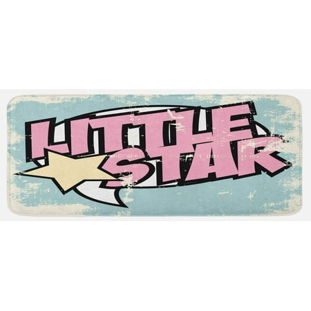 

Popstar Party Kitchen Mat Grungy Display Pop Art Style Retro Little Star Typography Plush Decorative Kitchen Mat with Non Slip Backing 47 X 19 Pale Pink Pale Blue by Ambesonne