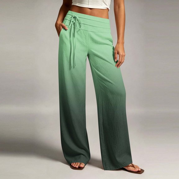 Dolkfu Gradient Women'S Pants Cotton Blend Full Green Straight-Leg Low-Waist Joggers Pants Patchwork Casual Modern Elastic Waist Pants Army Green,L