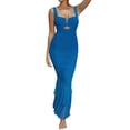 thumbnail image 4 of Yunliwuli Women Sleeveless Bodycon Dress Fishtail Hem V Neck Cutout Ruched Party Dress for Cocktail Beach Club Streetwear, 4 of 9