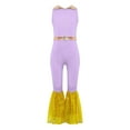 thumbnail image 3 of iiniim Shiny Lapel Neck Dance Leotards for Girls Sleeveless Metallic Mini Dots Bell Bottomed Tessels Jumpsuit Dancewear Light Purple 16, 3 of 7