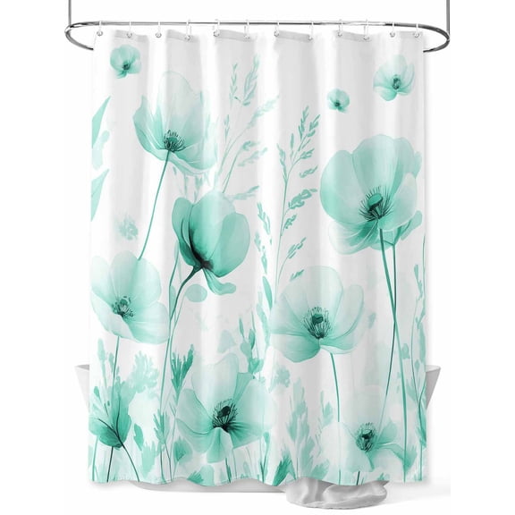 Shower Curtain Vintage Floral Bathroom Curtains with Hooks, Waterproof Fabric Watercolor Flowers Aqua Bath Shower Curtains Set for Bathroom Bathtubs Decor 36x72 Inch