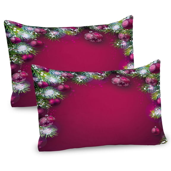 Ambesonne Christmas Pillow Sham 2 Pack, Tree Balls Snowflakes, 26"x20", Magenta Green White