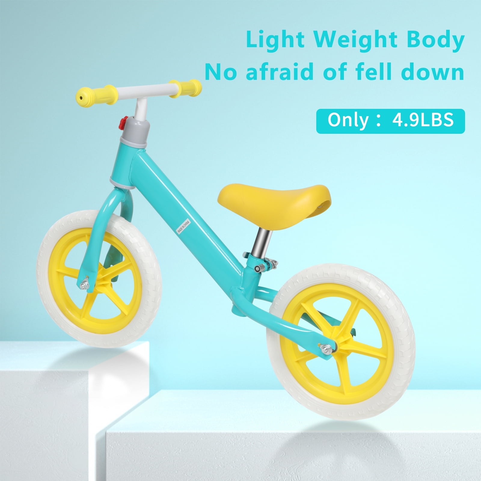 Kids Balance Bike 11inch Kids Bikes Riding Toys Adjustable Height Carbon Steel PE Tires for Kids 2 6 Years Light Blue