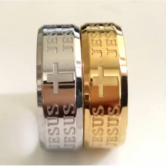 HOOUN 24pcs Stainless Steel Christian Ring Jesus Cross Letter Bible Wedding Band Rings