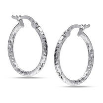 LeCalla 925 Sterling Silver Texture Hoop Earrings for Women | Small Diamond-Cut Twisted Hoop Earring | Womens Click-Top Earring Hoops 25MM