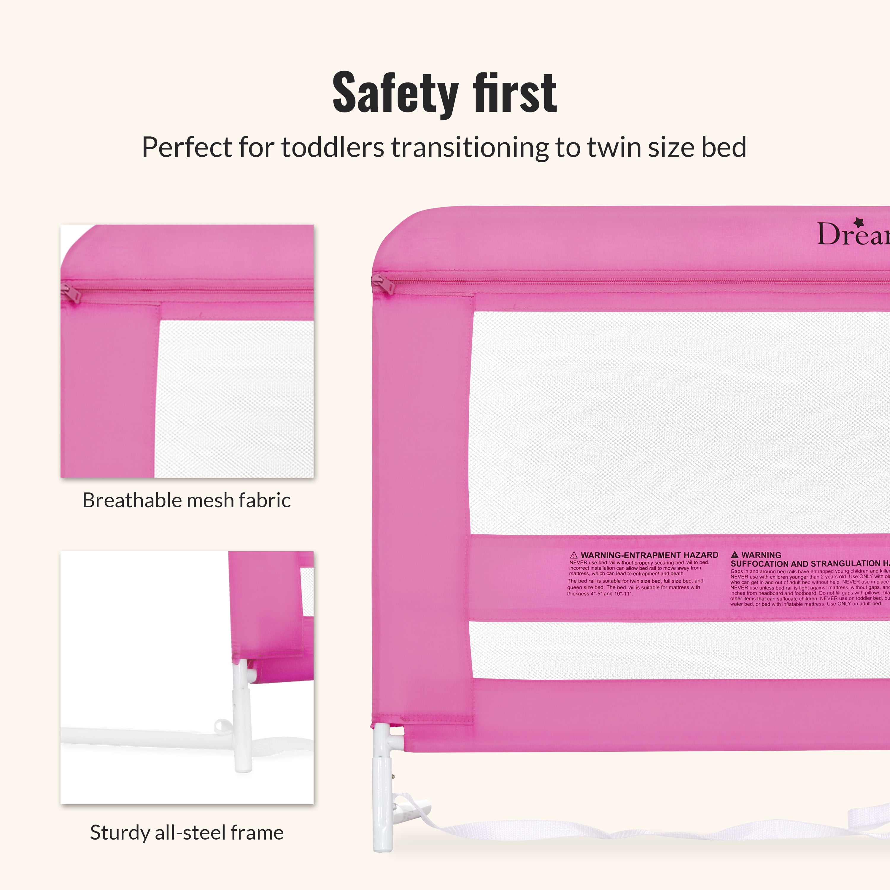 Dream On Me Lilibet Twin/Full/Queen Mesh Safety Bed rail Single Pack, 23*40