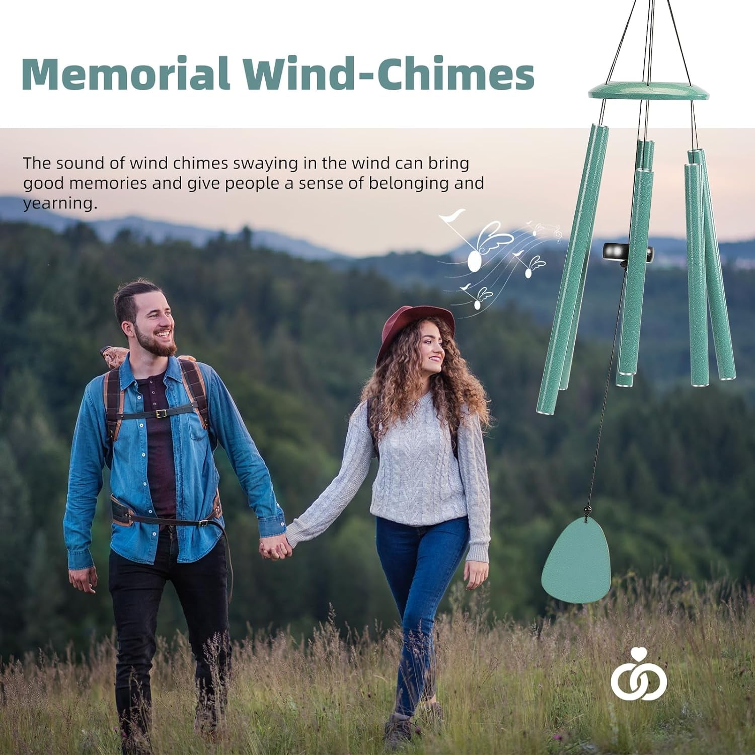 Wind-Chimes-Outdoor-Deep-Tone, Large Soothing Melodic Tones Windchimes, Wind Chimes for Outside, Memorial Wind Chimes Best Gift for Mom Women Grandma Neighbors(32" Cyan Coated Aluminum)