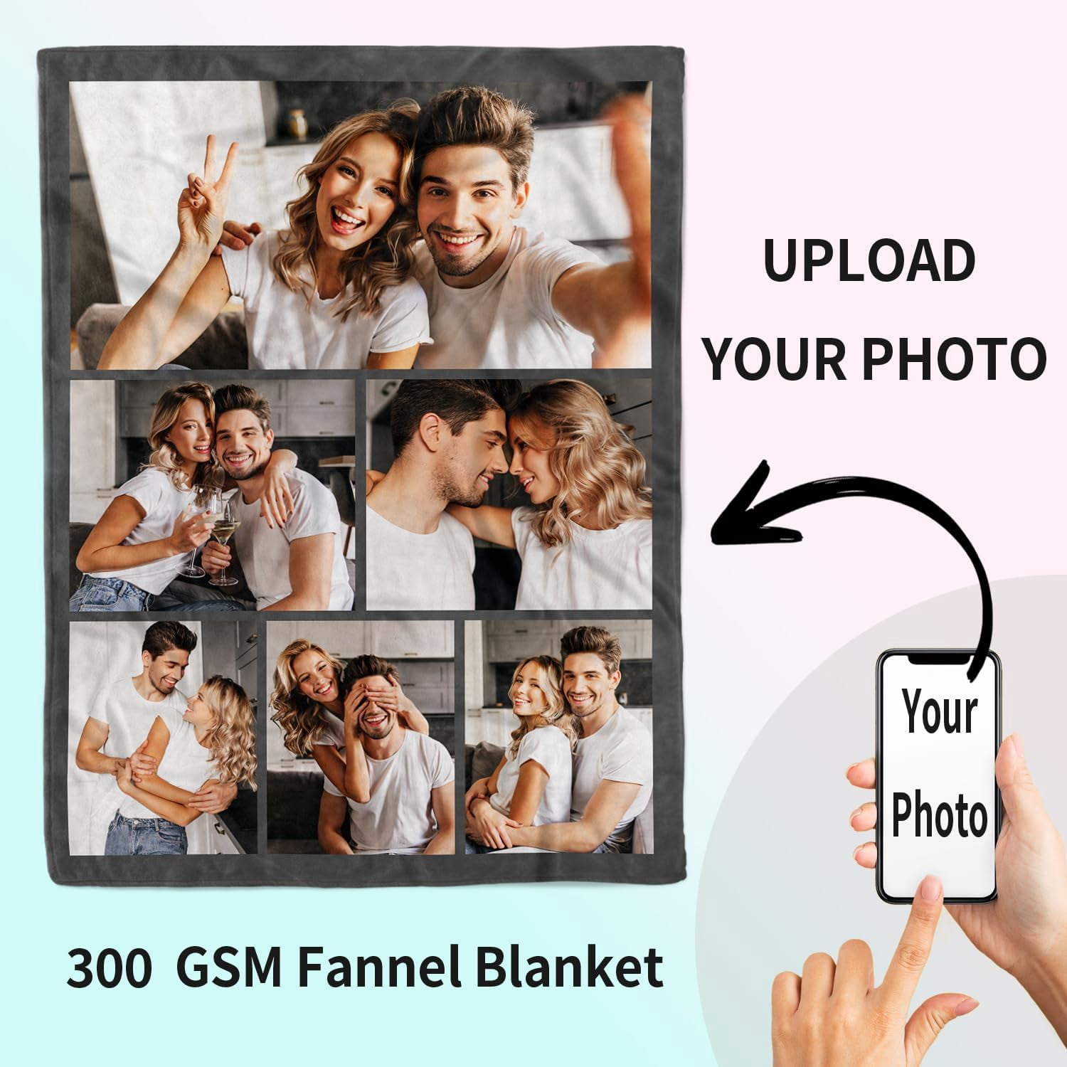 Custom Blanket with Photo Personalized Blankets and Throws Picture Blanket for Mothers Day Birthday Customized for Mom Dad Couple Girlfriend Boyfriend Wife Husband Blankets