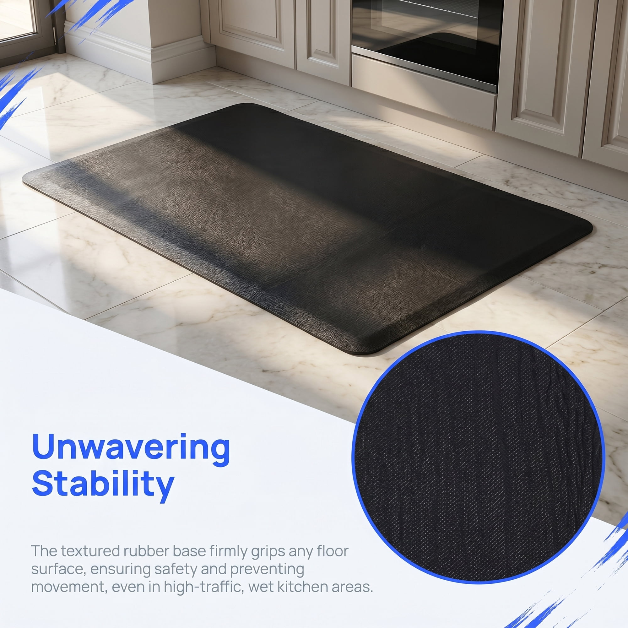 Unique Bargains Anti-Fatigue Cushioned Ergonomic Waterproof Floor Rug Black 28" x 17"