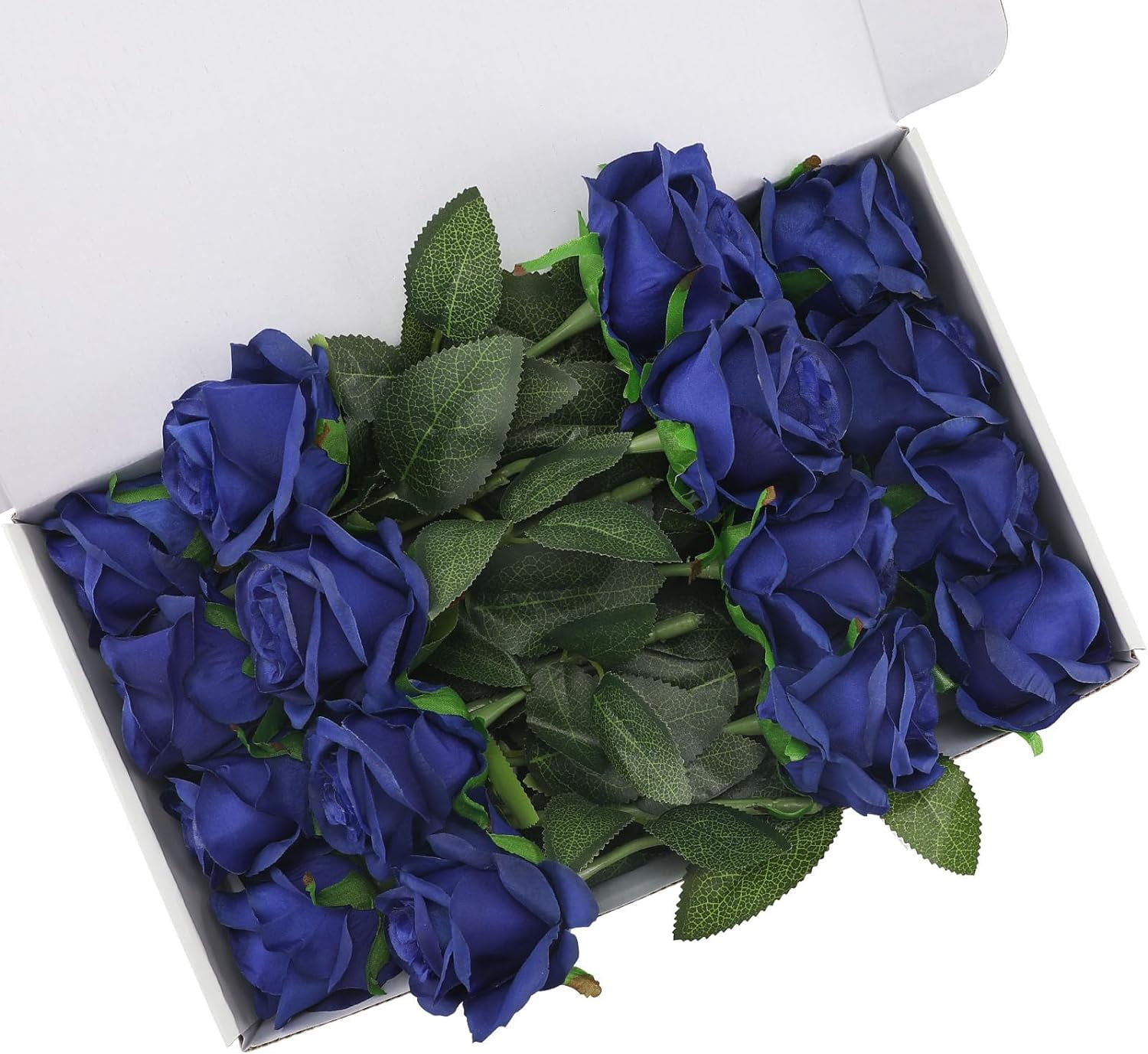 Blue Fake Roses Artificial Flowers - Fake Artificial Roses Silk Flowers with Stems for Home Wedding Hotel Office Centerpiece Decor（Navy Blue）