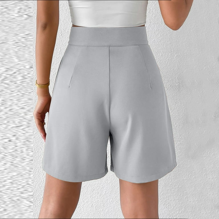 Jewelreauty Womens High Waisted Pleated Shorts Summer Solid