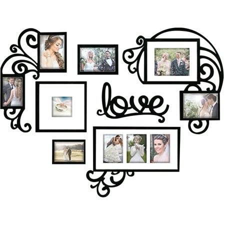 Jerry & Maggie - Photo Frame | Plaque College Frame - Valentine Wall Decoration Combination - Brown Pvc Picture Frame Selfie Gallery Collage W Wall Hanging Mounting Design | Love Heart Shape