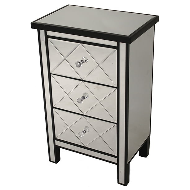 31 Black Wood Accent Cabinet With 3 Beveled Mirrored Drawers Com 31 Black Wood Accent Cabinet With 3, Accent Cabinet With Drawers