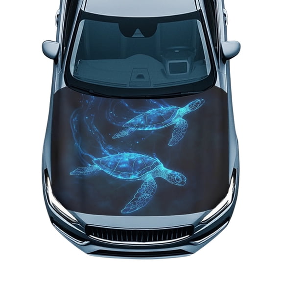Uourmeti All Season Protection Car Hood Cover for Sedans SUV Trucks, Neon Sea Turtle Pattern Car Hood Cover Protector Stretch Fabric, Automotive Accessories Car Cover