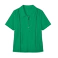 thumbnail image 4 of YanHoo Summer Shirts for Women Lapel Button Up Short Sleeve T-Shirts Loose Fit Pullover Tops Casual Solid Color Tee, 4 of 8