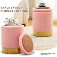 thumbnail image 3 of Teddy Velvet Round Ottoman Stool with Storage, Padded Seat, Metal Base, Pink, 3 of 7