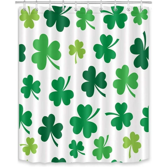 Happy St.Patrick''s Day Shower Curtain Set Green Lucky Clover Leaves Bathroom Curtain with Hooks,60x72 inch Waterproof Polyester Fabric Bathroom Decorations