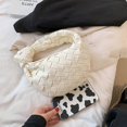 thumbnail image 5 of Bolso de mano de piel suave con forma de croissant trenzado, bolso de mano para mujer, color negro, 5 of 5