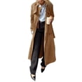 thumbnail image 2 of Spring Fall Long Sleeved Women Casual Faux Suede Coat Double Breasted Long Trench Coat with Belt, 2 of 7