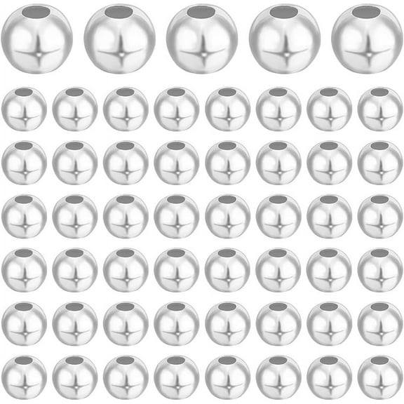 1 Box 100Pcs 2mm Spacer Beads Sterling Silver Smooth Round Large Hole Loose Ball Beads for DIY Jewellery Making Bracelets Necklace Hole 0.9mm
