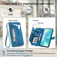 thumbnail image 4 of Dteck Zipper Wallet Case for Samsung Galaxy A35, Embossed Magnetic PU Leather Card Slots Pocket Wallet Case Shockproof Rubber Kickstand Full Body Protective Cover with Wrist Strap, Blue, 4 of 6