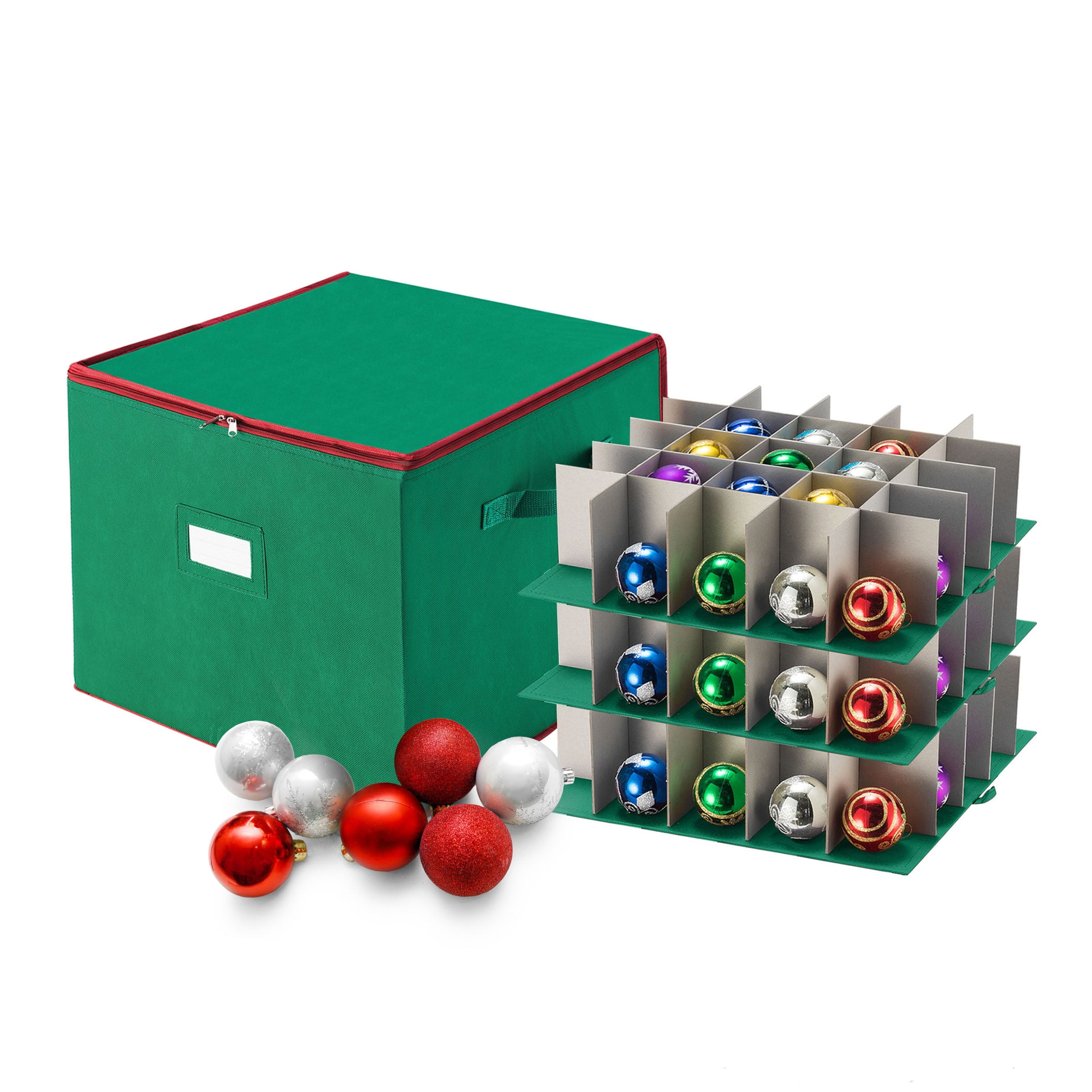 Tiny Tim Totes 75-Compartment Ornament Storage Box with Dividers (Green/Polyester/Adult)
