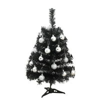 Black PVC Mini Christmas Tree Set - Small Artificial Tabletop Xmas Tree for Gothic Holiday Decor, Christmas Decoration for Home Office Desk, Black Tree with Lights, 17.7in