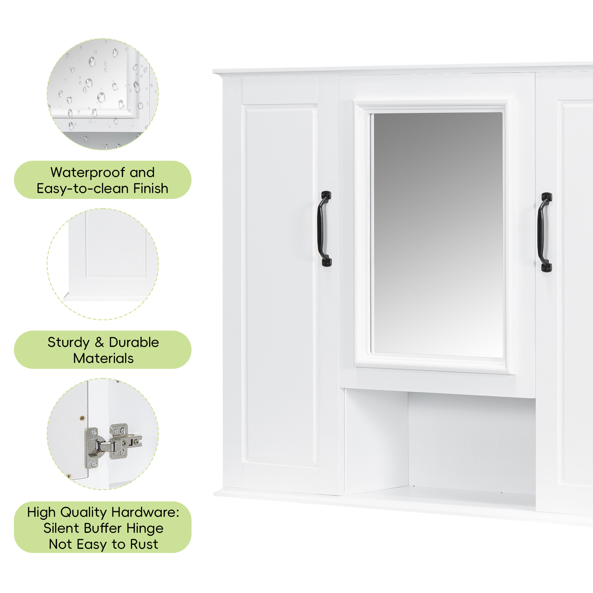 Alvantor 36" Bathroom Medicine Cabinet with Mirror, Wall Mounted Storage Cabinet for Bathroom White