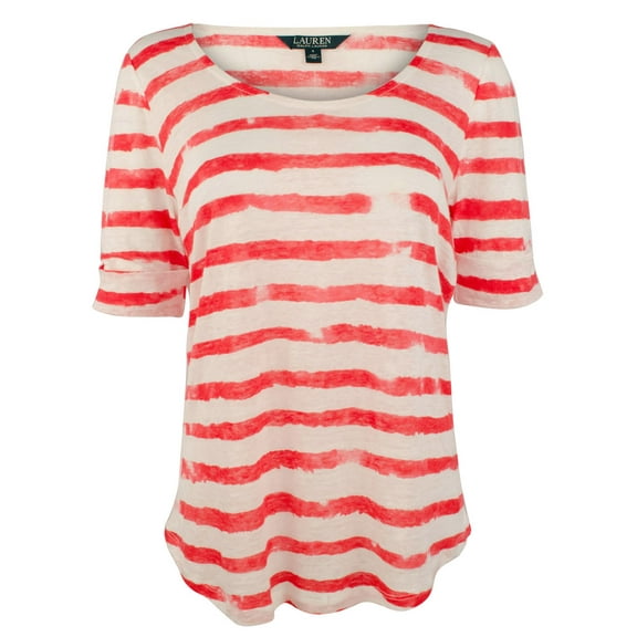 Women's Petite Striped Linen Scoopneck Tee-R-PM