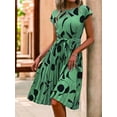 thumbnail image 4 of Cuteduck Womens Summer Belted Waist Dress Geometric Print Cap Sleeve Fashion Pleated Skirt S-XL, 4 of 6