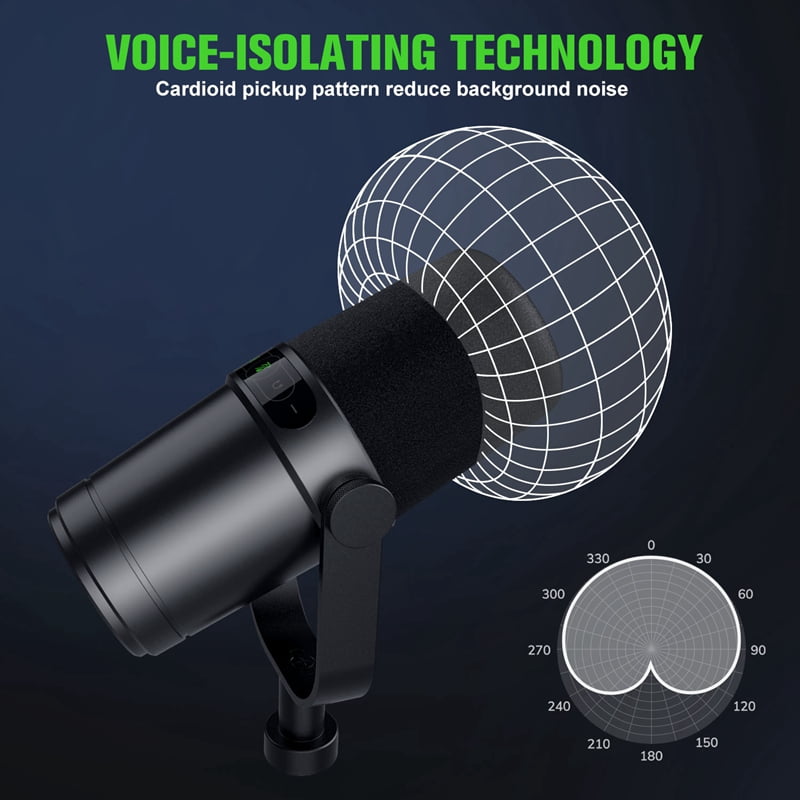 Professional Dynamic Microphone Selectable Frequency Response Mic for Studio Recording Performance Vocals for Shure SM7B (black)