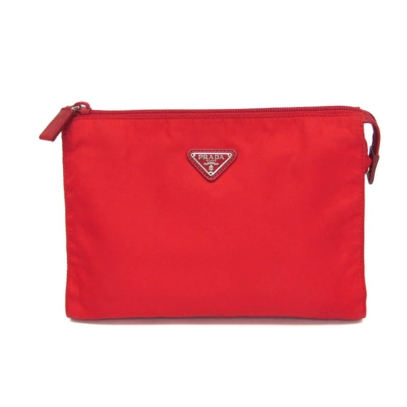 Pre-Owned Prada VELA 1N1725 Women's Nylon Pouch Red Color