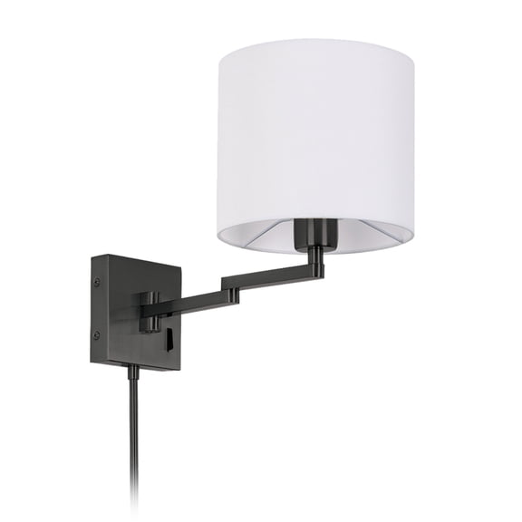 Dainolite 1 Light Double Swing Arm Wall Lamp, Matte Black w/ a White Shade