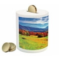 thumbnail image 2 of Autumn Piggy Bank, Alpine Mountains with Farmland Fall Season Forest European Landscape Illustration, Ceramic Coin Bank Money Box for Cash Saving, 3.6" X 3.2", Multicolor, by Ambesonne, 2 of 4
