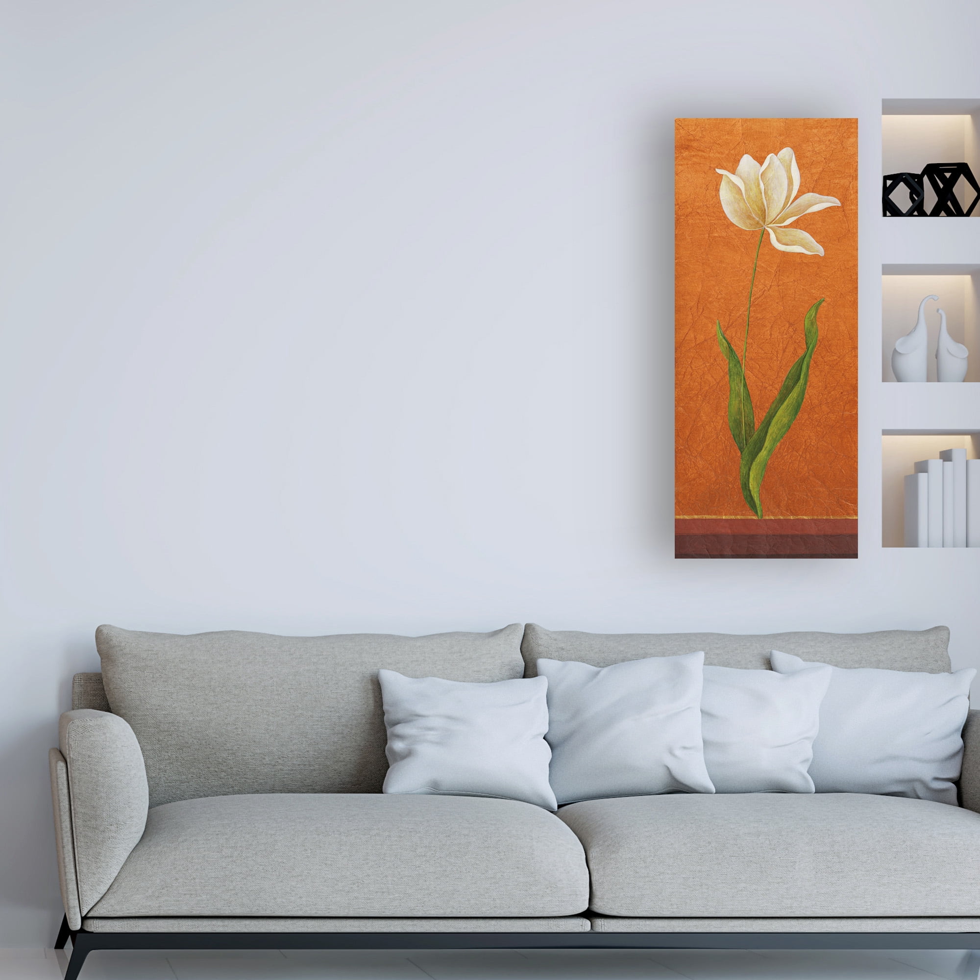 Trademark Fine Art 'Single White Flower On Orange' Canvas Art by Pablo Esteban