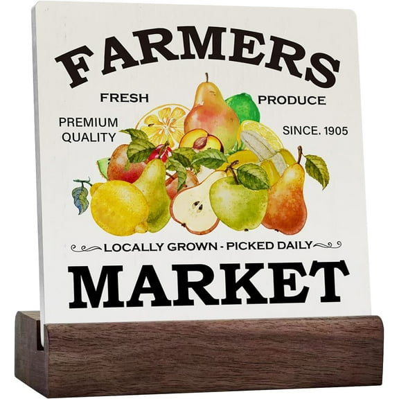 Farmers Market Sign Rustic Colorful Fruit Ceramic Table Sign Decorative Country Sign Plaque For Home Kitchen Desk Table Shelf Decor