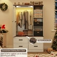 thumbnail image 4 of ChVans 73.1''H Armoire Wardrobe with Sensor Light&4 Drawers, Farmhouse Bedroom Armoire Cabinet with Hanging Rod&Open Space, Wooden Wardrobe Cabinet with Folding Sliding Barn Door for Bedroom, 4 of 9