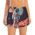 thumbnail image 2 of Rateoe Astronaut With American Flag Printed 2 in 1 Women's Workout Shorts for Athletic Gym Running Shorts with Phone Pockets-X-Large, 2 of 7