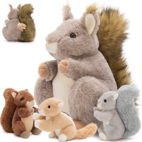 MaoGoLan 13.8'' Large Squirrel Stuffed Animal Plush Squirrel with 3 Babies